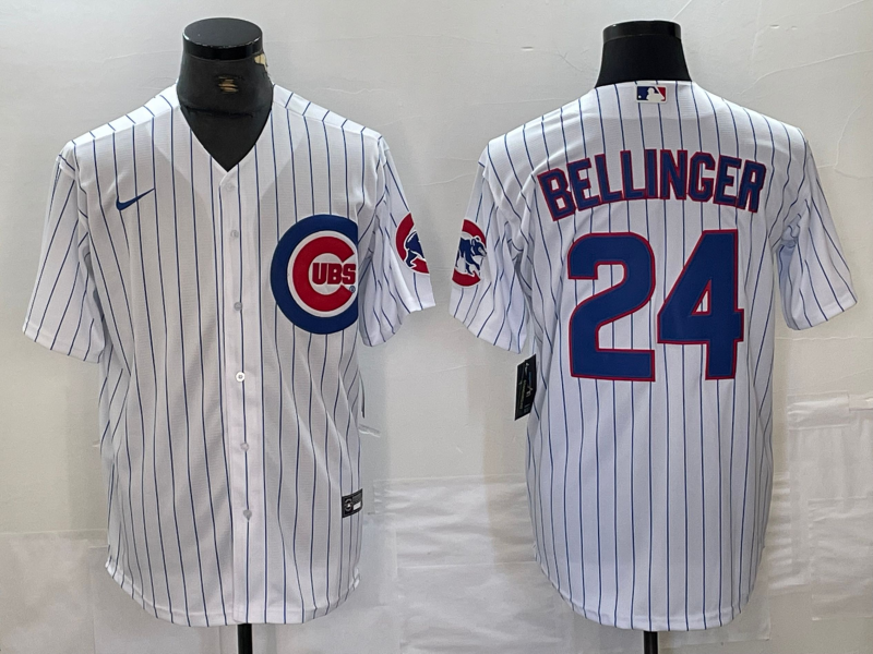 Men's Chicago Cubs #24 Cody Bellinger White With Patch Cool Base Stitched Baseball Jersey